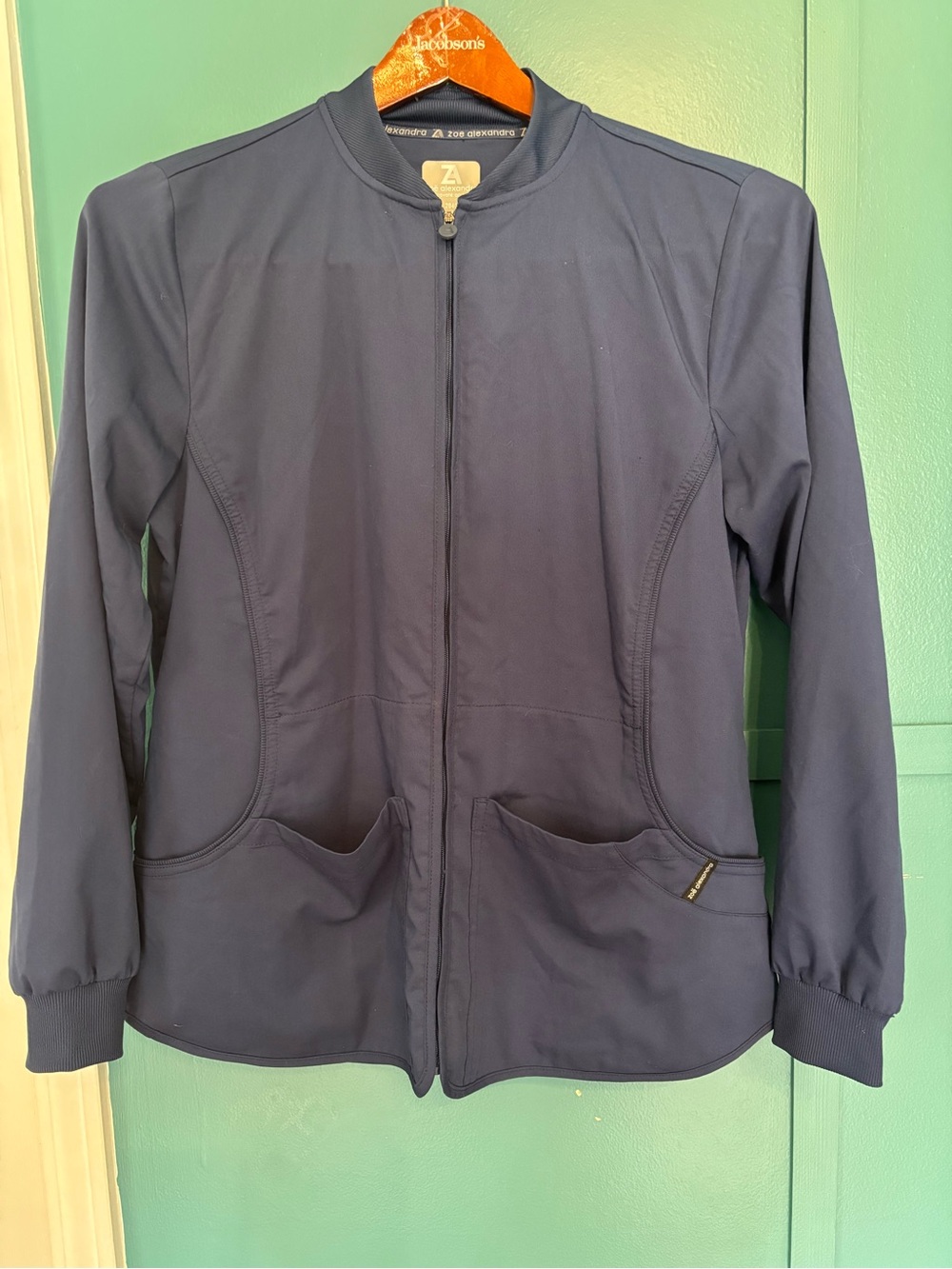 Zoe Alexandra Navy Zip-Front Women's Scrub Jacket Size Medium